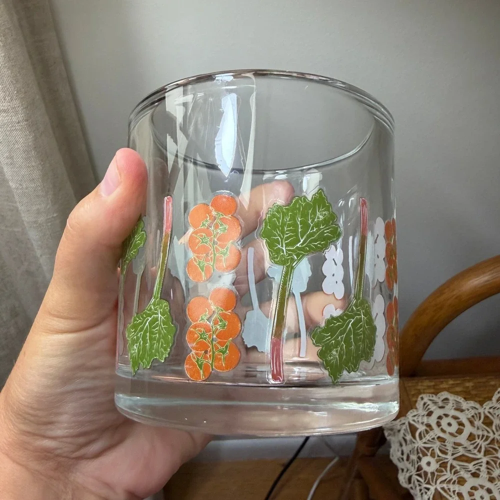 Vintage Garden Vegetable Rocks Glass Tomato Rhubarb Farmhouse Kitchen Decor